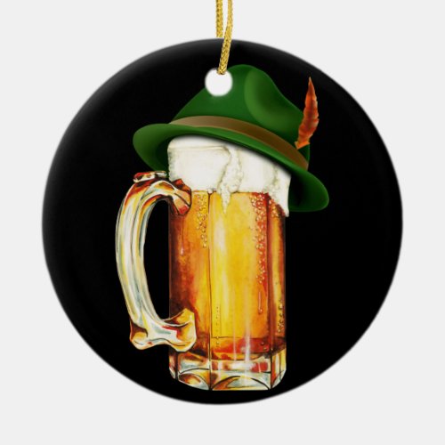 Beer Mug Wearing German Hat Oktoberfest Ceramic Ornament