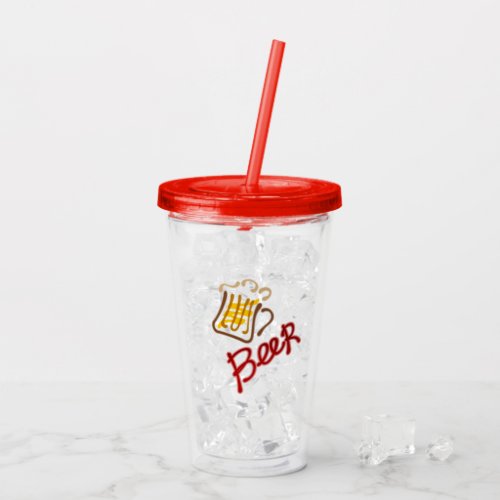 Beer mug with beer and foam acrylic tumbler