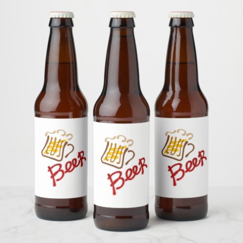 Beer mug with beer and foam beer bottle label