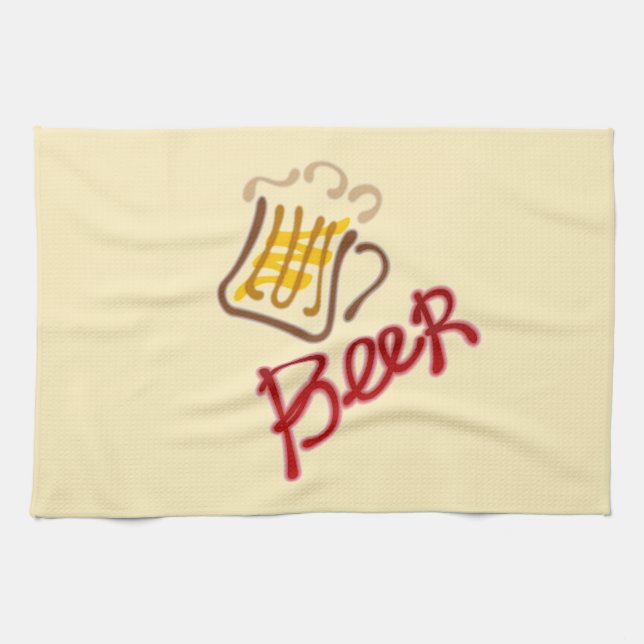 Beer mug with beer and foam kitchen towel (Horizontal)