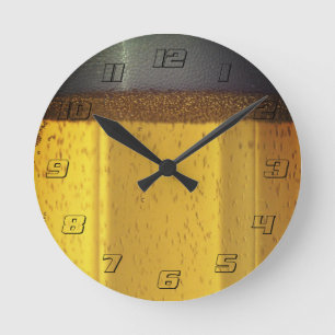 Beer Mug with Bubbles and Foam Round Clock