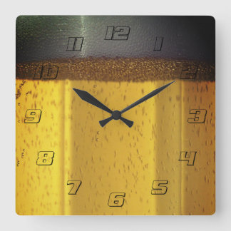 Beer Mug with Bubbles and Foam Square Wall Clock