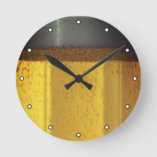 Beer Mug with Bubbles and Foam with Dots Round Clock