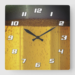 Beer Mug with Bubbles and Foam with Numbers Square Wall Clock