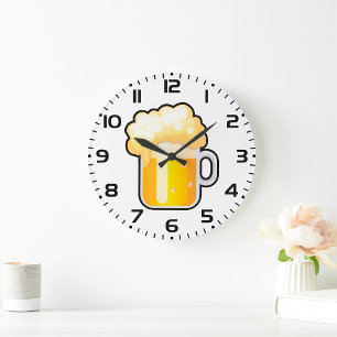 Beer Mug with Frothy Foam Large Clock