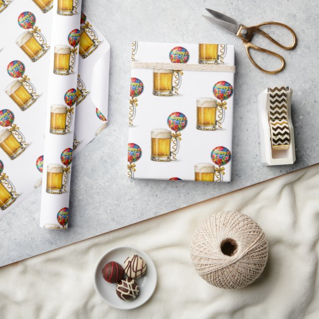 Beer Mug with Happy Birthday Balloon Wrapping Paper (Crafts)