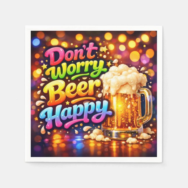 Beer Mug With Neon Rainbow Quote Napkins (Front)