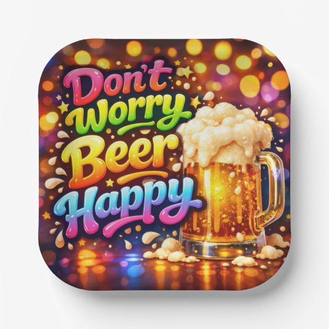 Beer Mug With Neon Rainbow Quote Paper Plates (Front)