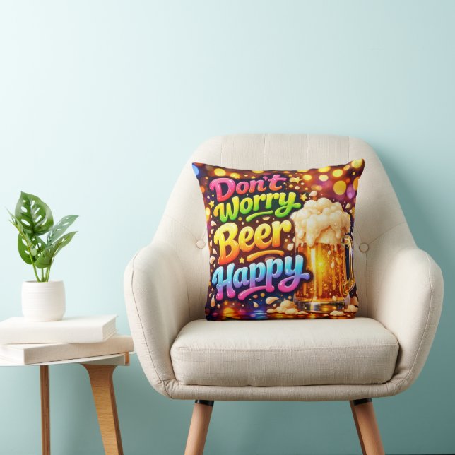 Beer Mug With Neon Rainbow Quote Throw Pillow (Chair)