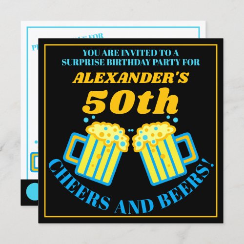 Beer Mugs Cheers And Beers 50th Birthday Party Invitation