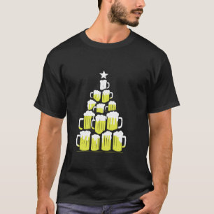 Beer Mugs Christmas Tree Funny Xmas Beer Drinking T-Shirt