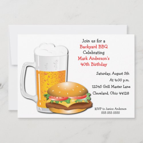 Beer N Cheese Burger Invitation