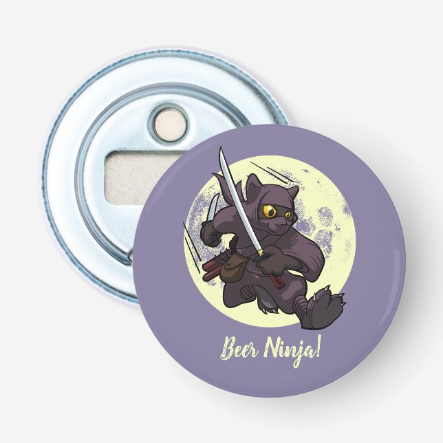 Beer Ninja Black Cat Flying Kick Swords Cartoon Bottle Opener (Front)