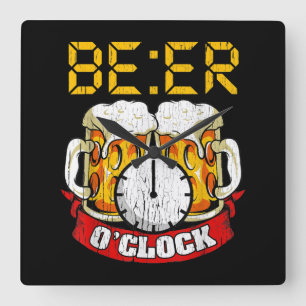 Beer O'clock Funny Drinking Adult Humor Square Wall Clock