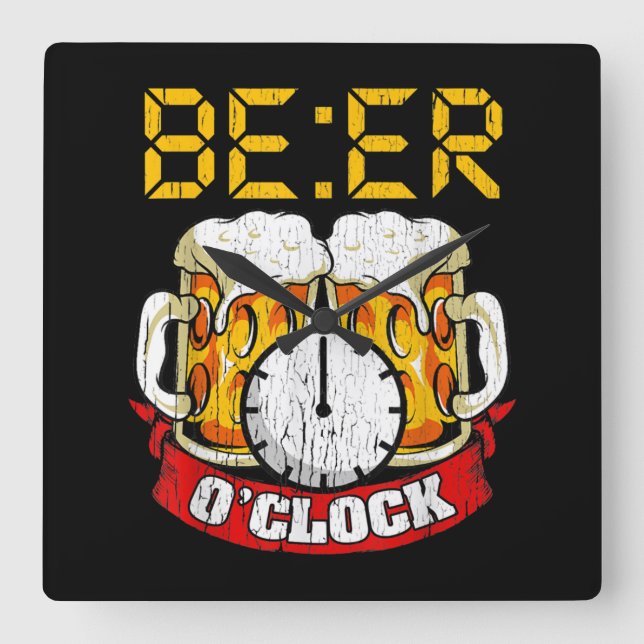 Beer O'clock Funny Drinking Adult Humor Square Wall Clock (Front)
