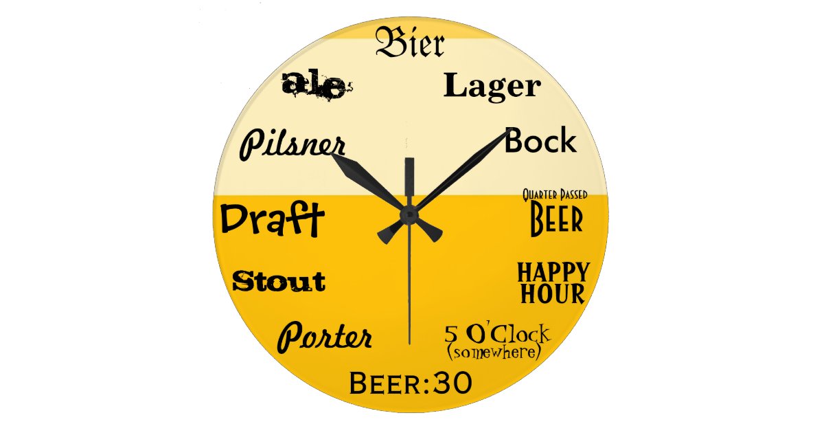 Beer O'Clock Large Clock Zazzle
