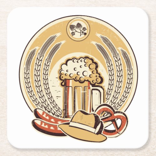 Beer Oktoberfest Label Vintage Graphic Square Paper Coaster