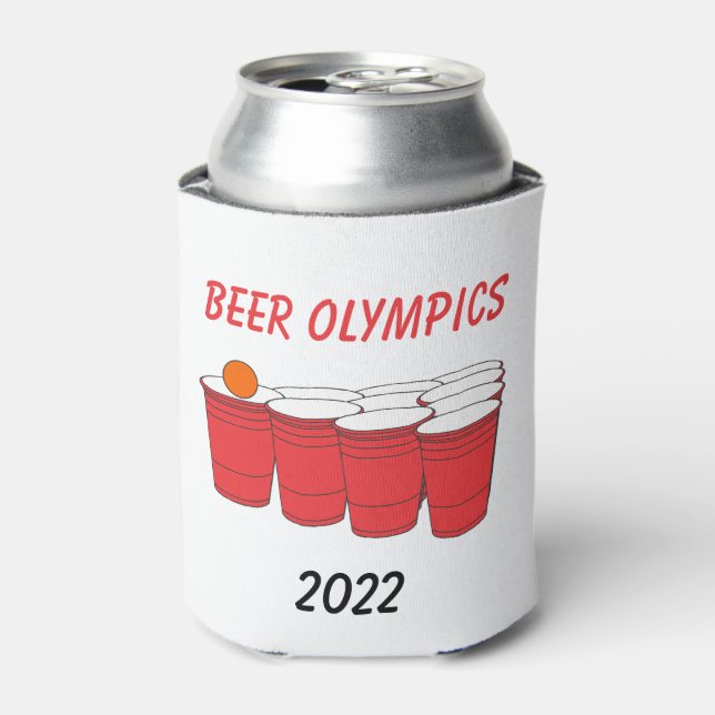Beer Olympics Red Solo Cup Pong Can Cooler (Can Front)