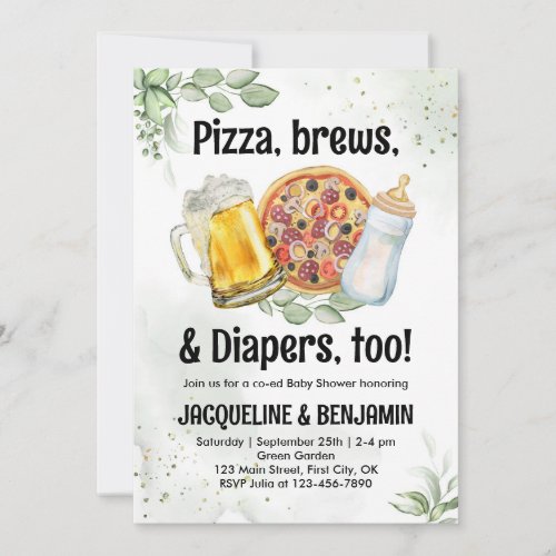 Beer Pizza Diapers Baby Shower Pregger Kegger Invitation