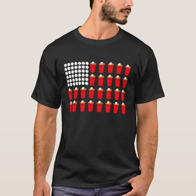 Beer Pong American Flag T-Shirt (Front)