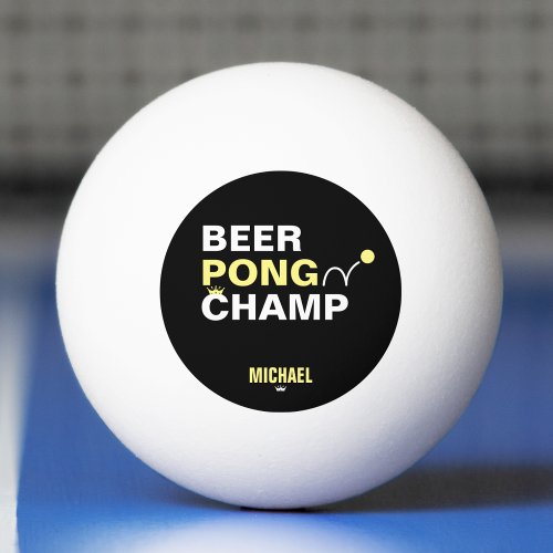 Beer Pong Champ Champion Yellow  Black Ping Pong Ball