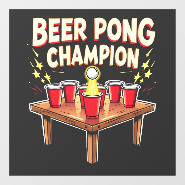 Beer Pong Champion Ping Pong Drinking Window Cling (Sheet)
