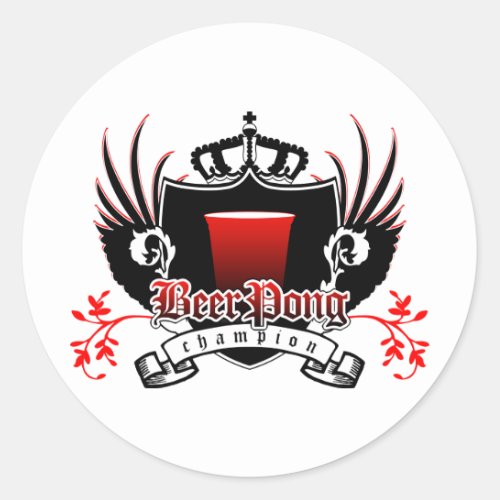 beer pong champion royal crest classic round sticker