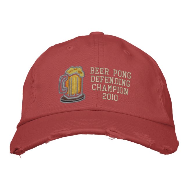 Beer Pong Defending Champion Embroidered Baseball Cap (Front)
