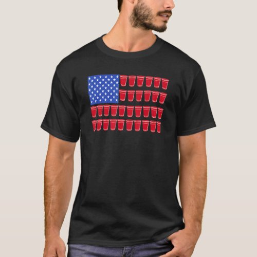 Beer Pong Drinking American Flag Red Solo Cups T_Shirt