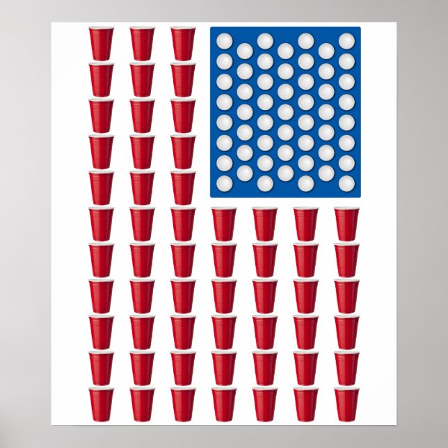 Beer Pong Drinking Game American Flag Poster (Front)