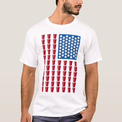 Beer Pong Drinking Game American Flag T_Shirt
