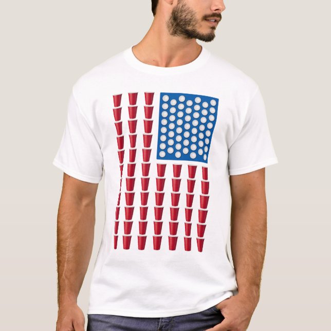 Beer Pong Drinking Game American Flag T-Shirt (Front)