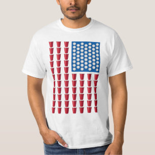 Beer Pong Drinking Game American Flag T-Shirt