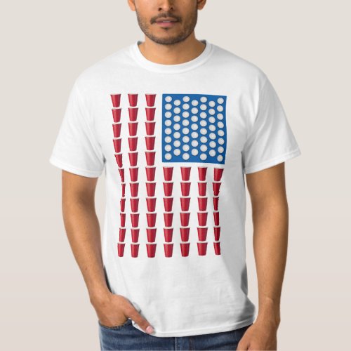 Beer Pong Drinking Game American Flag T_Shirt