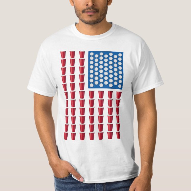 Beer Pong Drinking Game American Flag T-Shirt (Front)