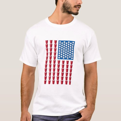 Beer Pong Drinking Game American Flag  T_Shirt