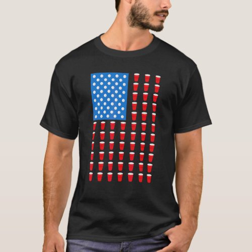 Beer Pong Red Cup American Flag Usa 4th Of July T_Shirt