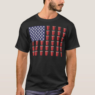 Beer Pong Red Solo Cup American Flag July 4th T-Shirt
