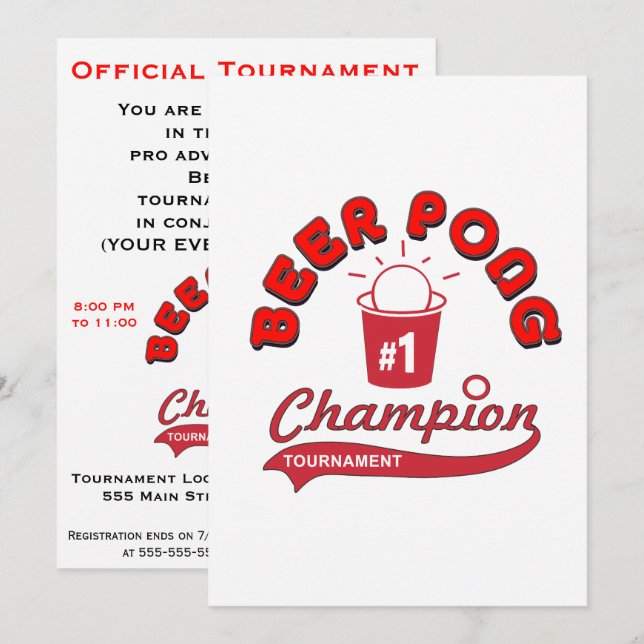 Beer Pong Tournament (Party) Invitation (Front/Back)