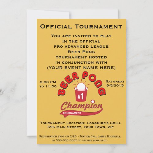 Beer Pong Tournament Party Invitation