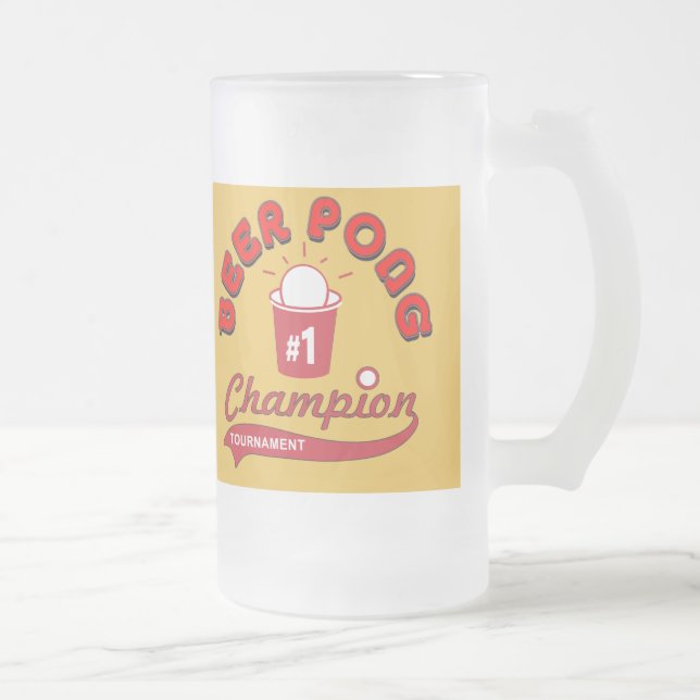 Beer Pong Trophy Frosted Glass Beer Mug (Right)