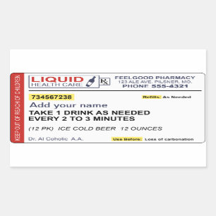 Beer Prescription (Add your name) Rectangular Sticker