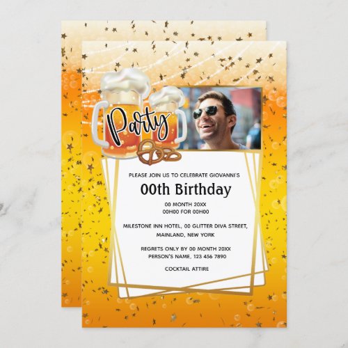Beer pretzels DIY photo mens birthday Invitation