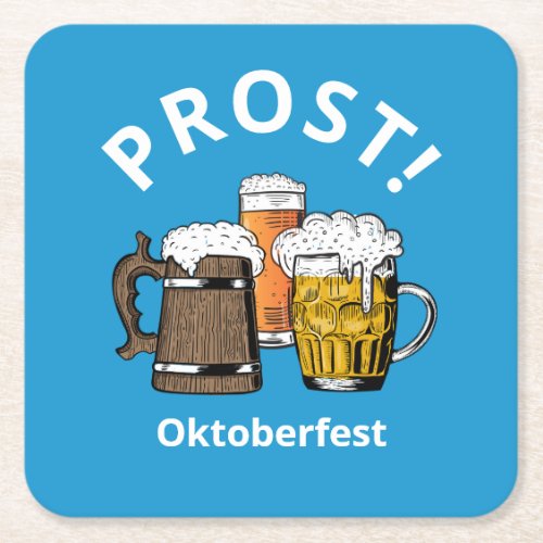 Beer Prost Oktoberfest Square Paper Coaster