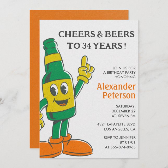 Beer Rustic Funny Men 34th birthday invitation (Front/Back)