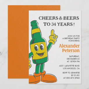 Beer Rustic Funny Men 34th birthday invitation