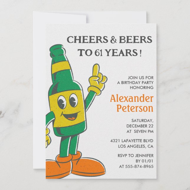 Beer Rustic Funny Men 61st birthday invitation (Front)
