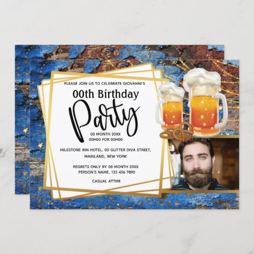 Beer rustic string lights DIY photo mens birthday Invitation