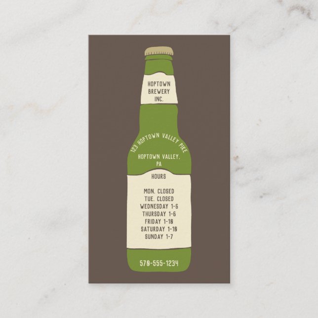 Beer Sales, Brewery, Bar Hours of Operation Business Card (Front)