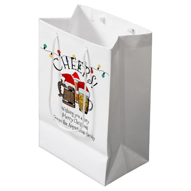 Beer Santa Claus Christmas Medium Gift Bag (Front Angled)